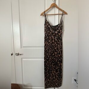 Velvet cheetah print scoop neck fitted maxi dress